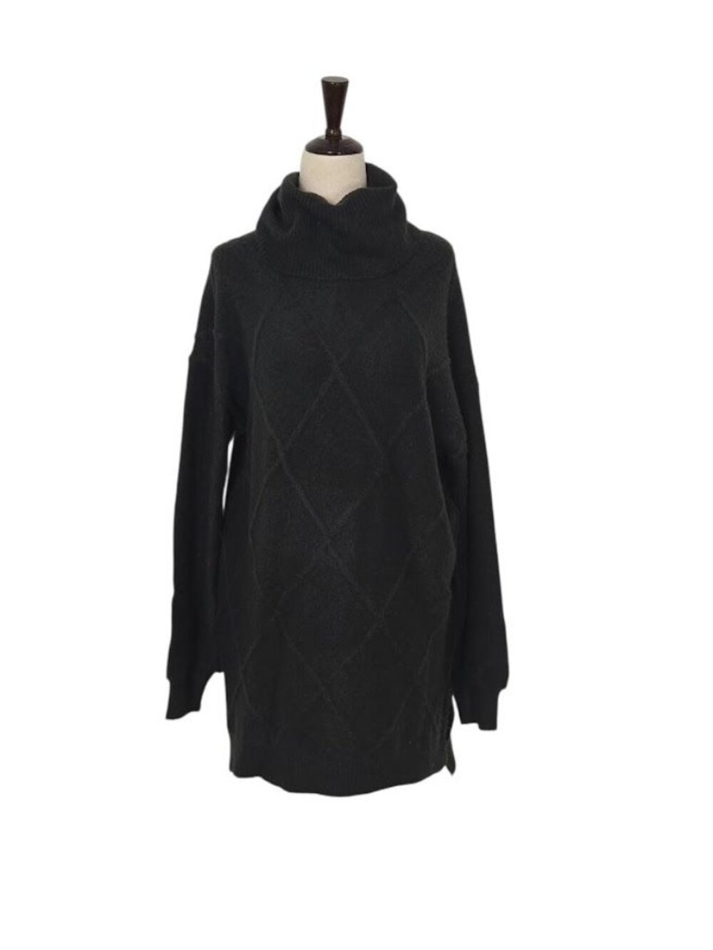 14th & Union Black Cowl Neck Sweater Tunic XS Argyle Long Sleeve